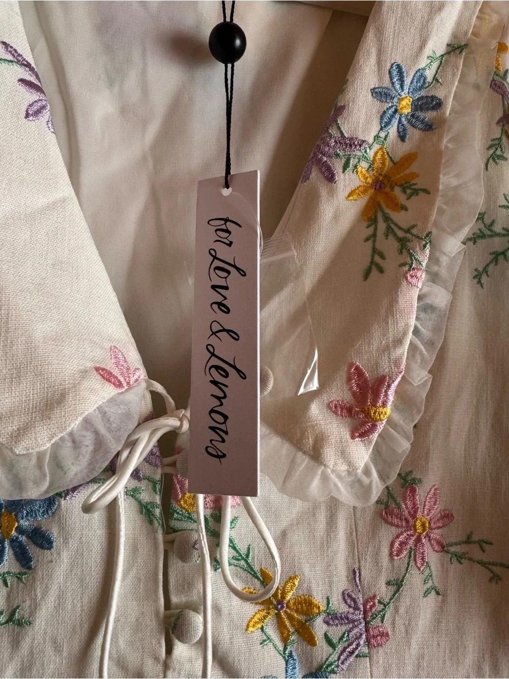 For Love & Lemons Marjorie Mini Dress NWT Floral Embroidered Puff Sleeve Medium - Picture 4 of 11